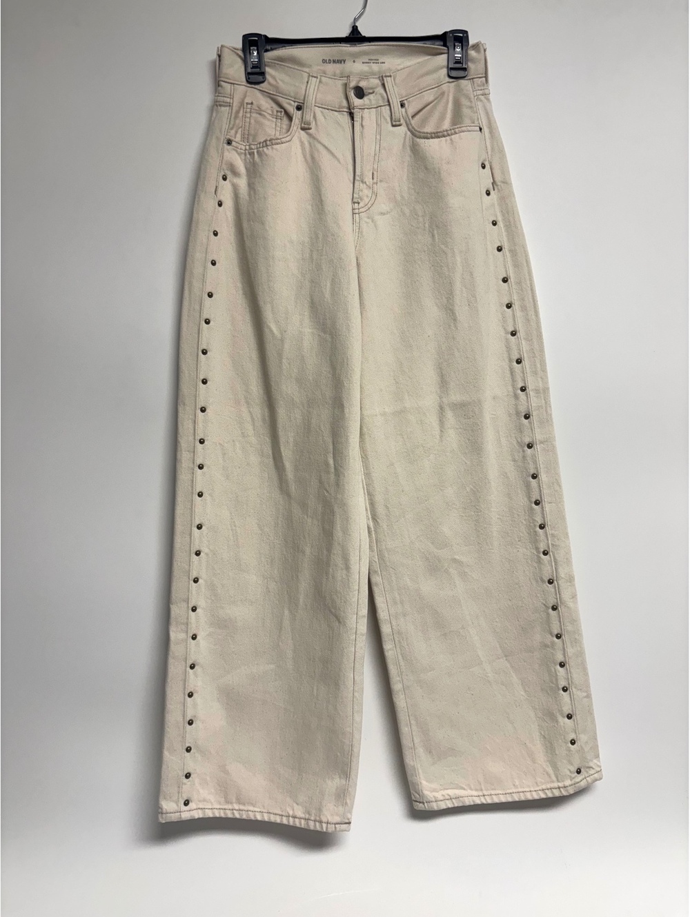 Old Navy High-Rise Baggy Wide-Leg Studded Jeans Cream Women’s 0